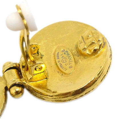 Chanel Gripoix Dangle Earrings Clip-On Gold 94A