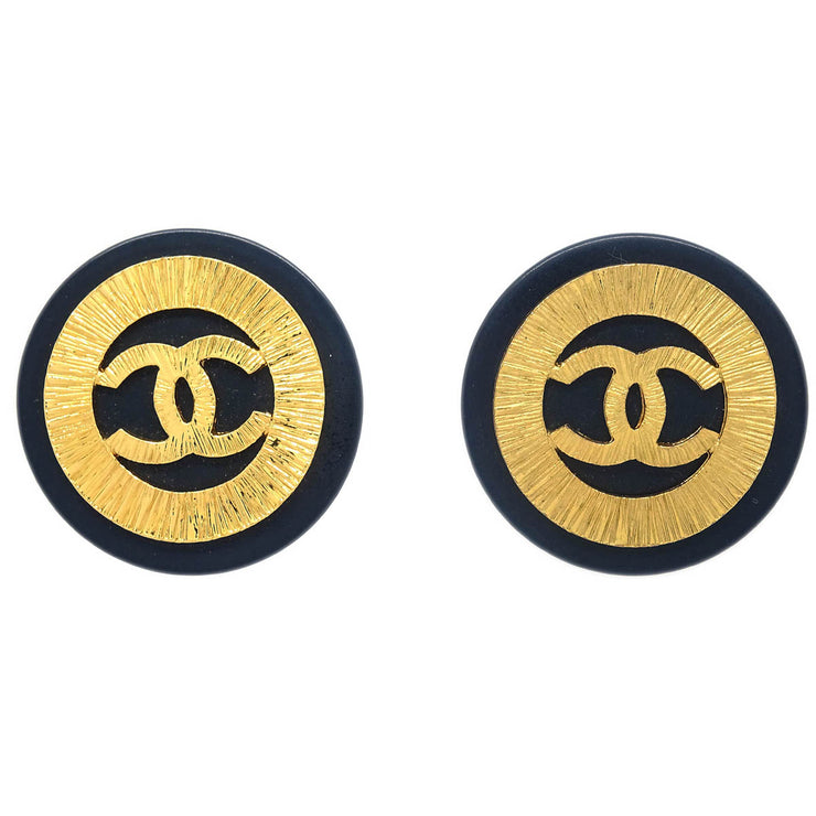 Chanel Gold Black Button Earrings Clip-On 28/29