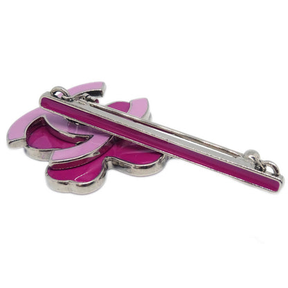 Chanel Dangle Brooch Pin Silver Pink 04P