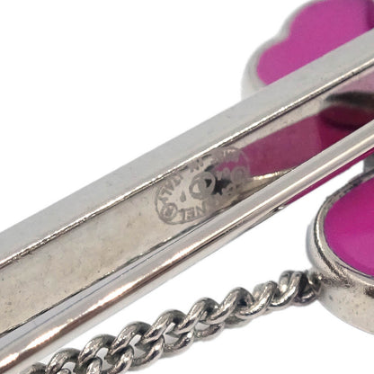 Chanel Dangle Brooch Pin Silver Pink 04P