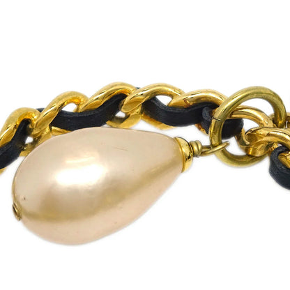 Chanel Dangle Hoop Earrings Gold Costume Pearl Clip-On 95P