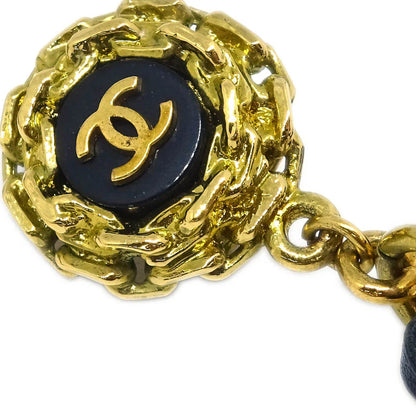 Chanel Dangle Hoop Earrings Gold Costume Pearl Clip-On 95P