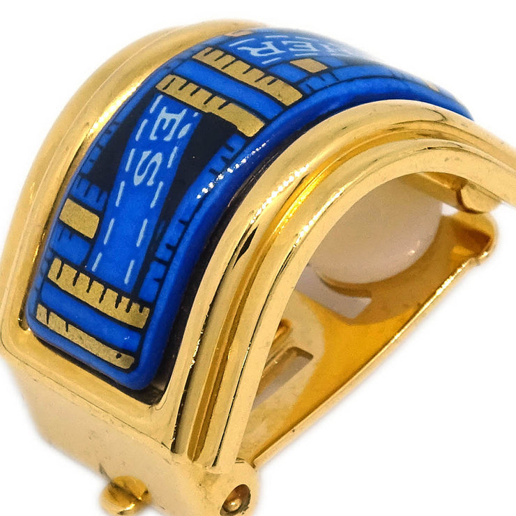 Hermes Gold Enamel Cloisonne Ware Earrings Clip-On