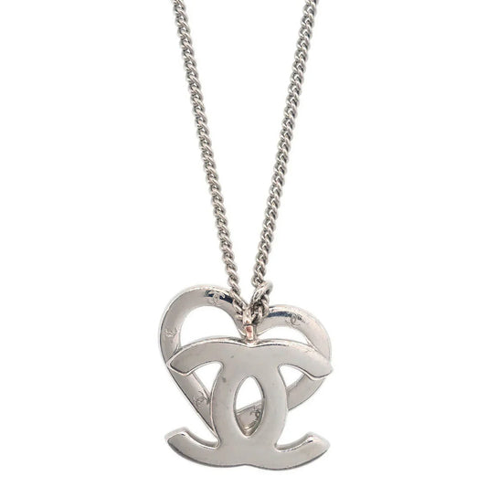 Chanel CC Heart Chain Necklace Silver 04P