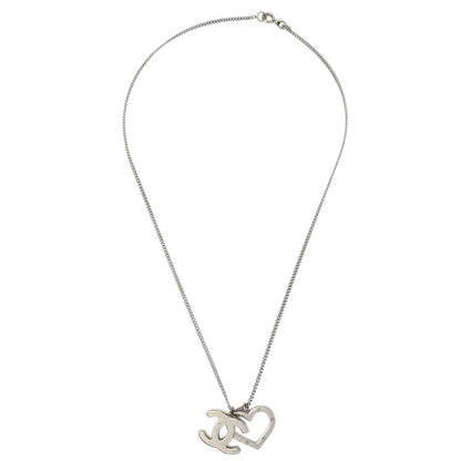 Chanel CC Heart Chain Necklace Silver 04P