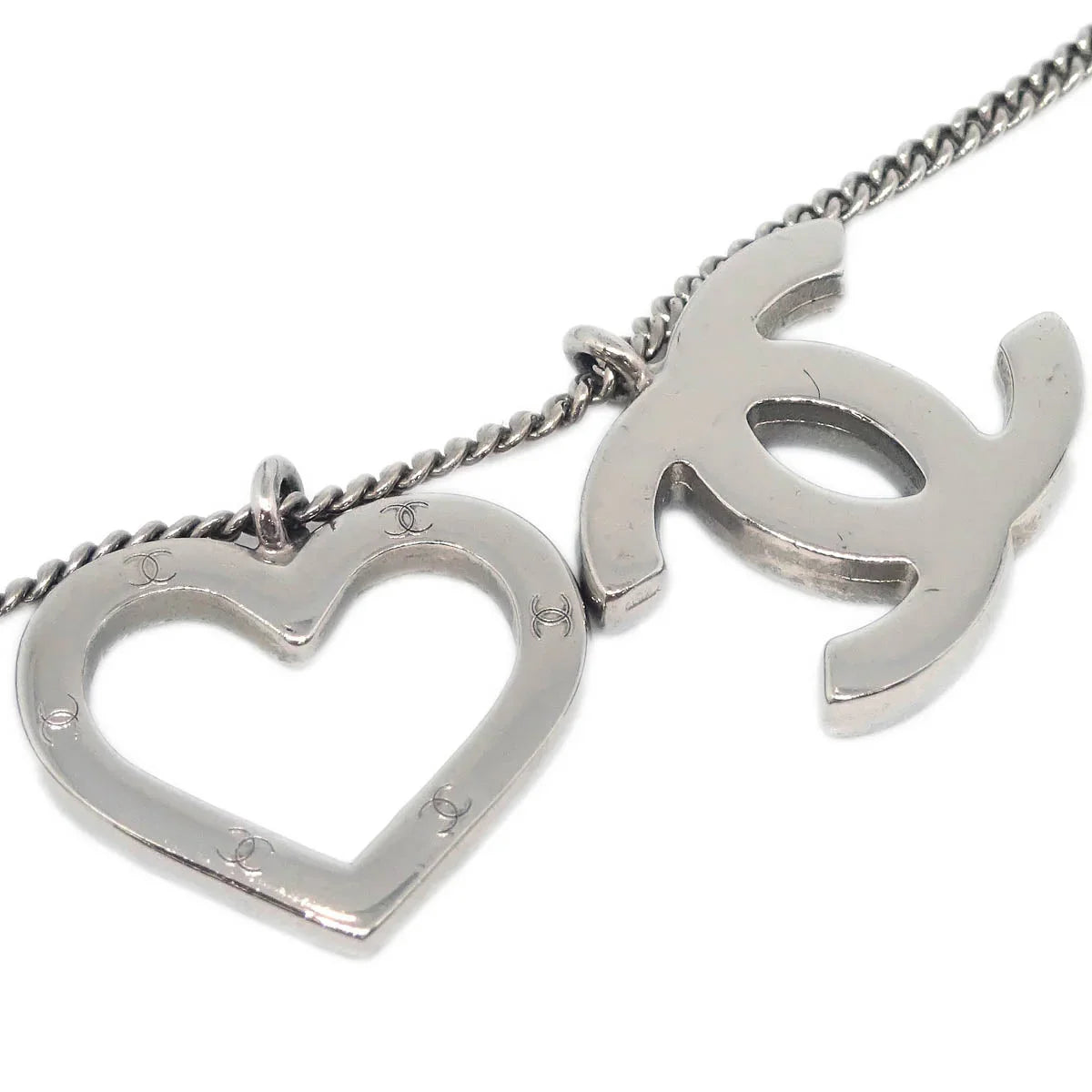Chanel CC Heart Chain Necklace Silver 04P