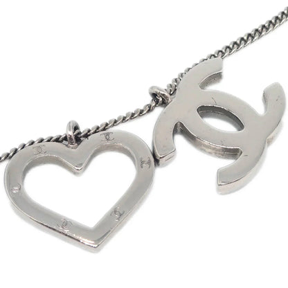 Chanel CC Heart Chain Necklace Silver 04P