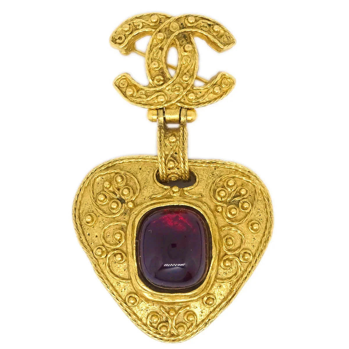 Chanel Gripoix Brooch Pin Gold Red 94A