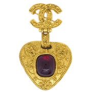 Chanel Gripoix Brooch Pin Gold Red 94A