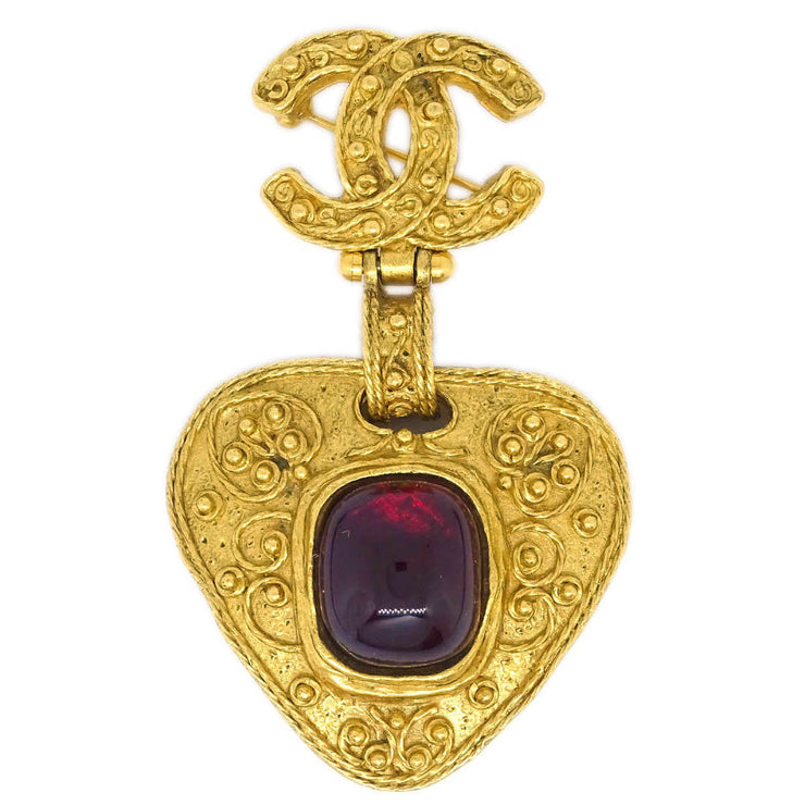 Chanel Gripoix Brooch Pin Gold Red 94A