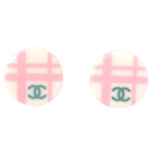 Chanel Button Piercing Earrings White 05P