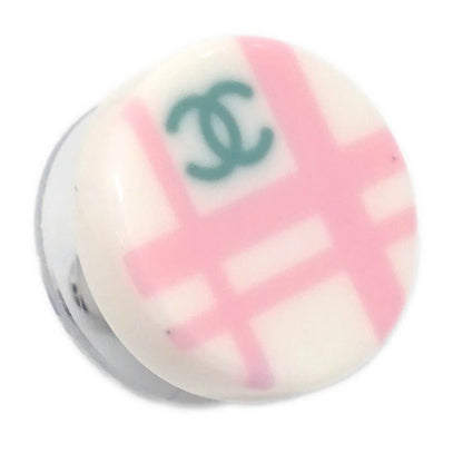 Chanel Button Piercing Earrings White 05P
