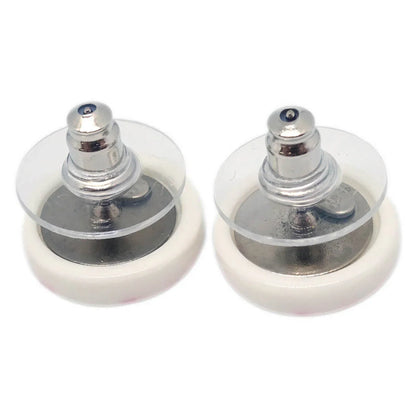 Chanel Button Piercing Earrings White 05P