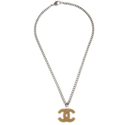 Chanel CC Chain Necklace Silver Brown 05A