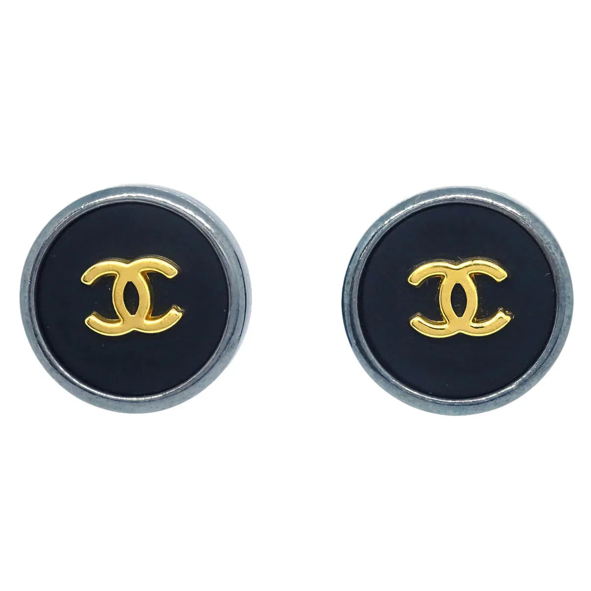 Chanel Button Earrings Clip-On Black 96P