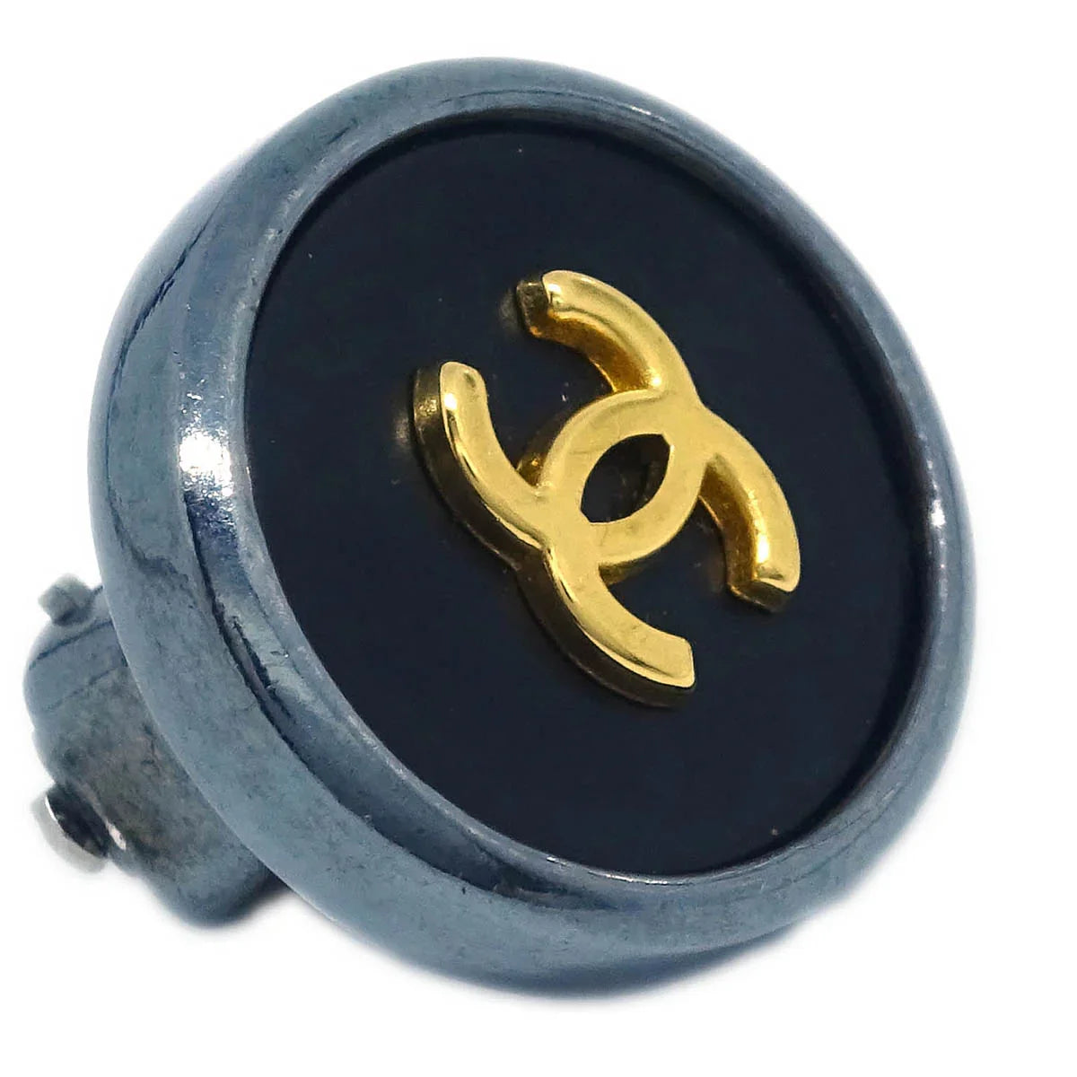 Chanel Button Earrings Clip-On Black 96P