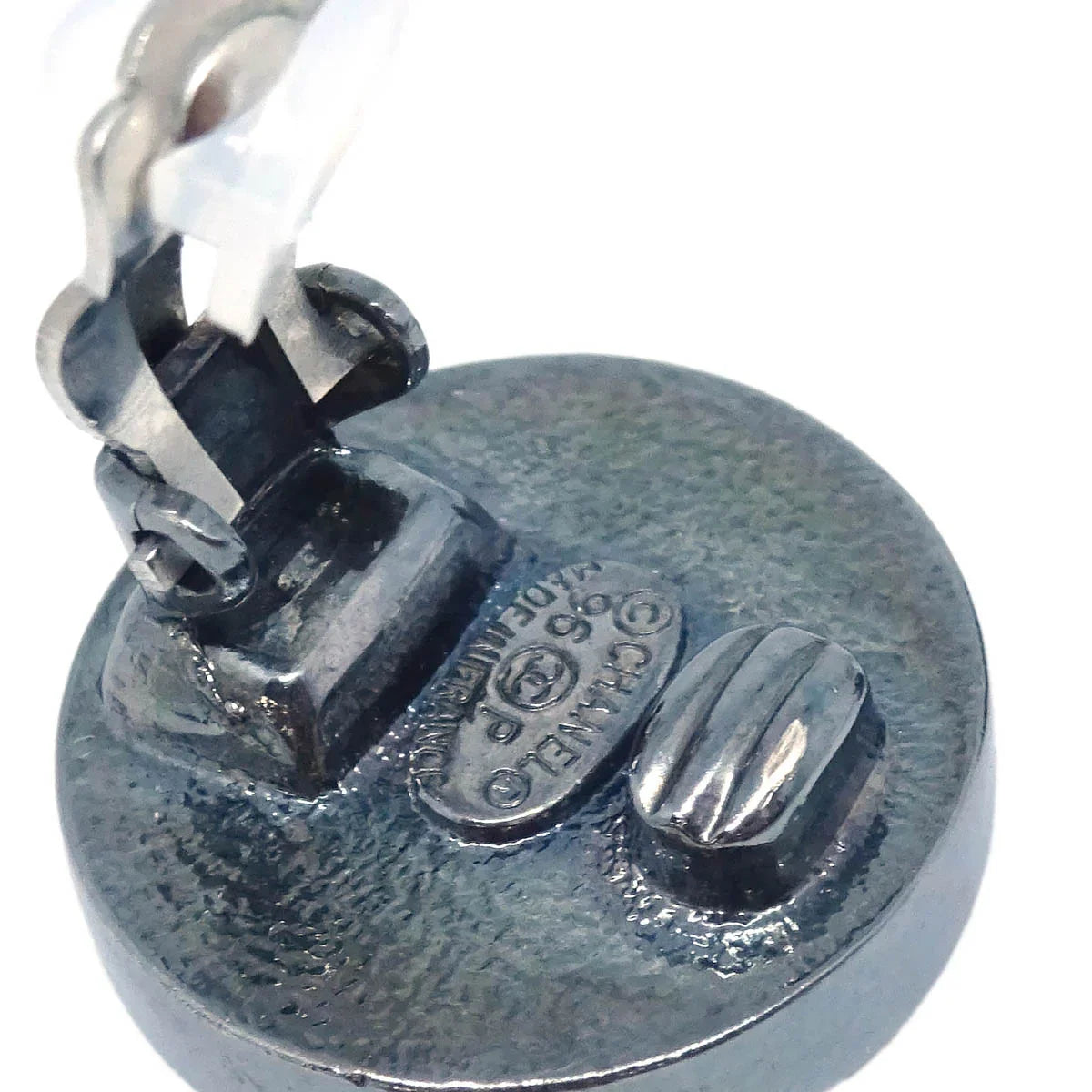 Chanel Button Earrings Clip-On Black 96P