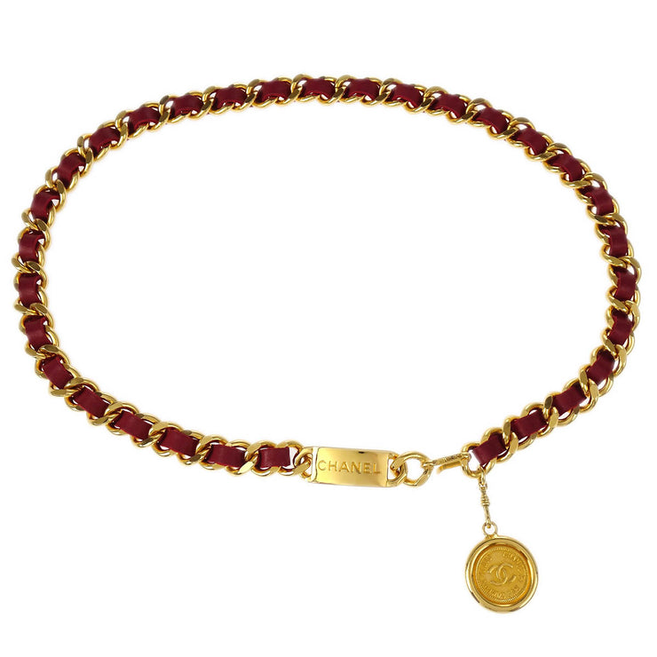 Chanel Gold Bordeaux Medallion Chain Belt Small Good
