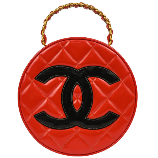 Chanel Red Patent Leather Round Vanity Handbag