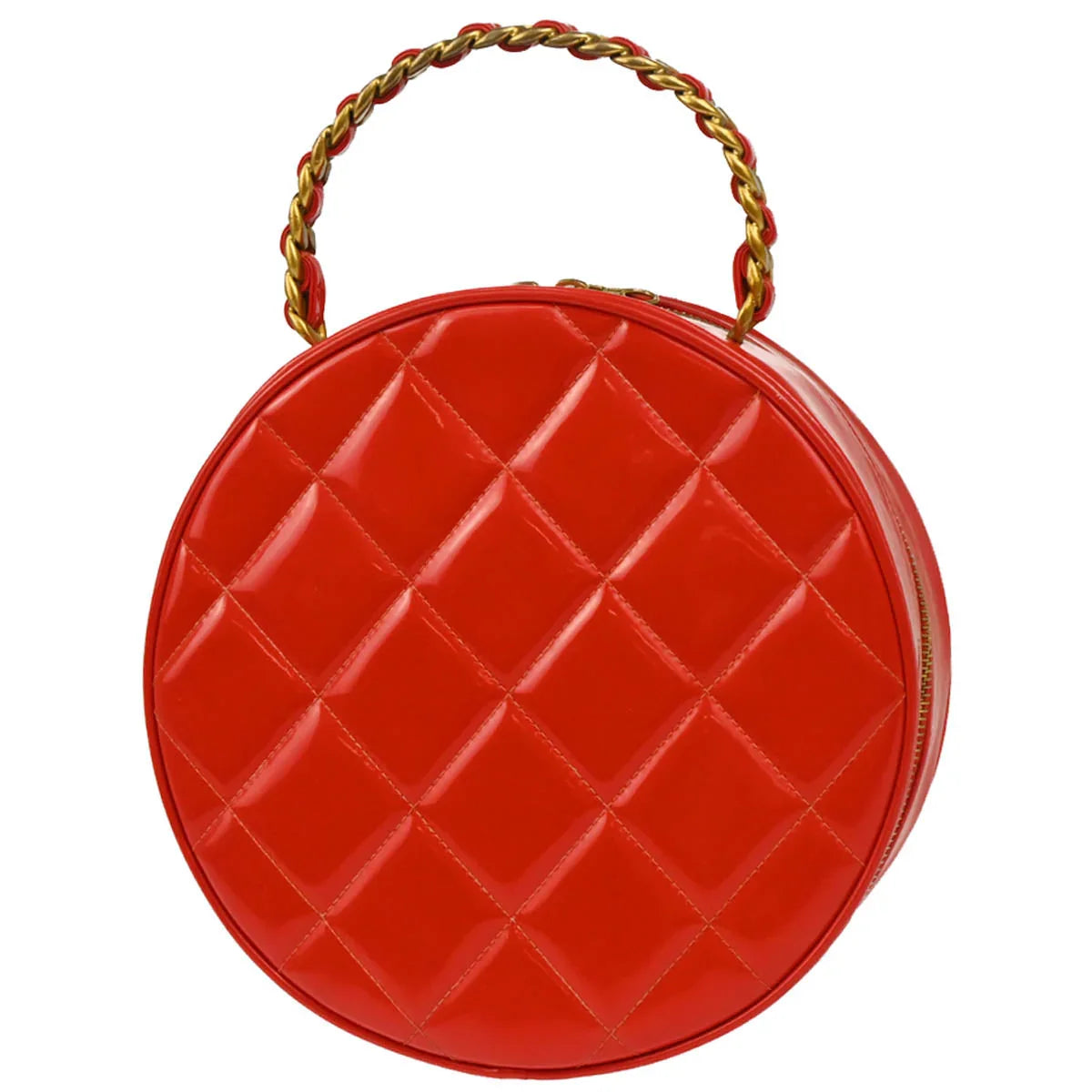 Chanel Red Patent Leather Round Vanity Handbag