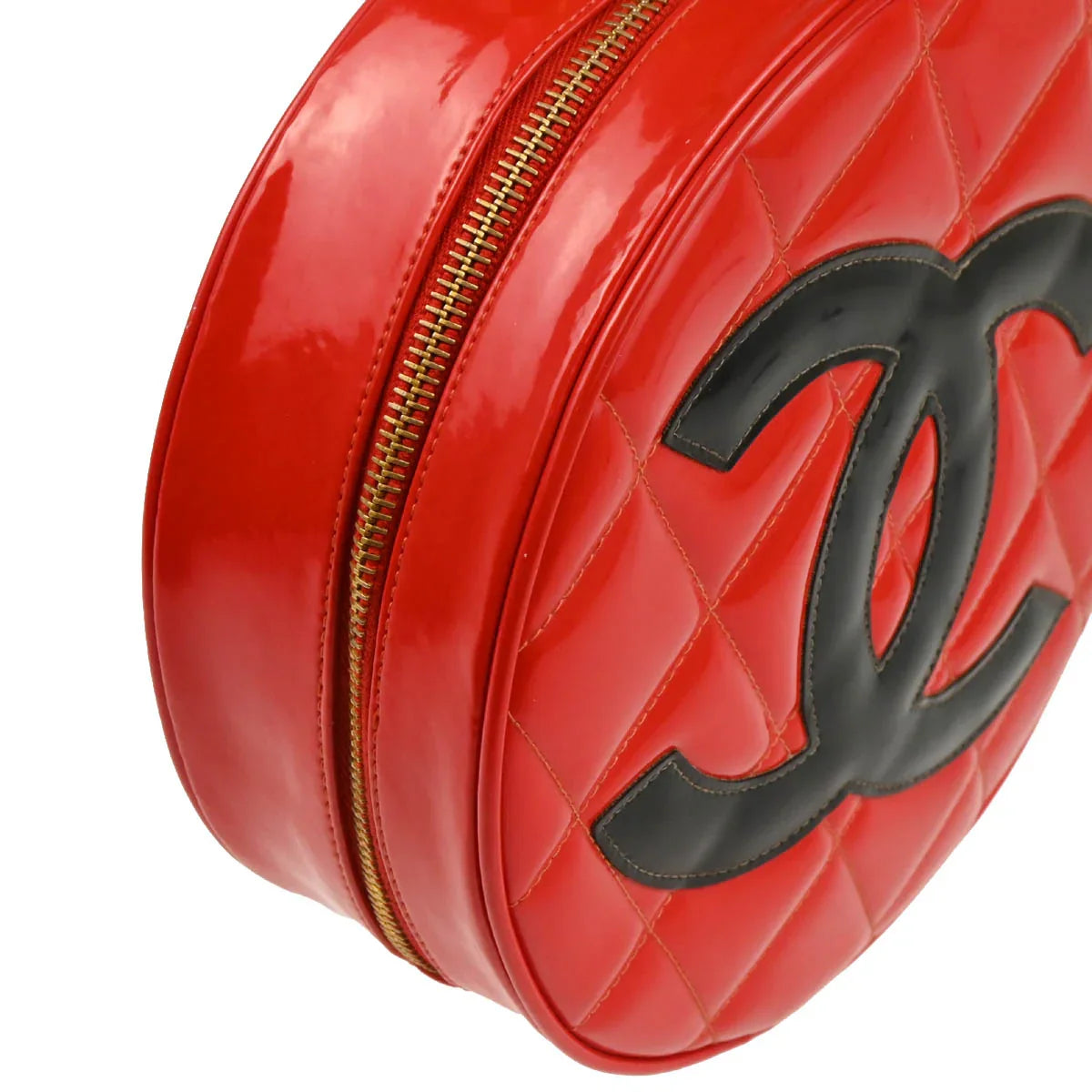Chanel Red Patent Leather Round Vanity Handbag