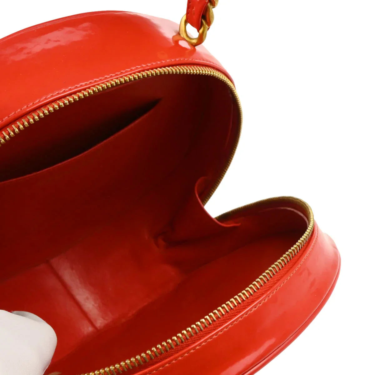 Chanel Red Patent Leather Round Vanity Handbag