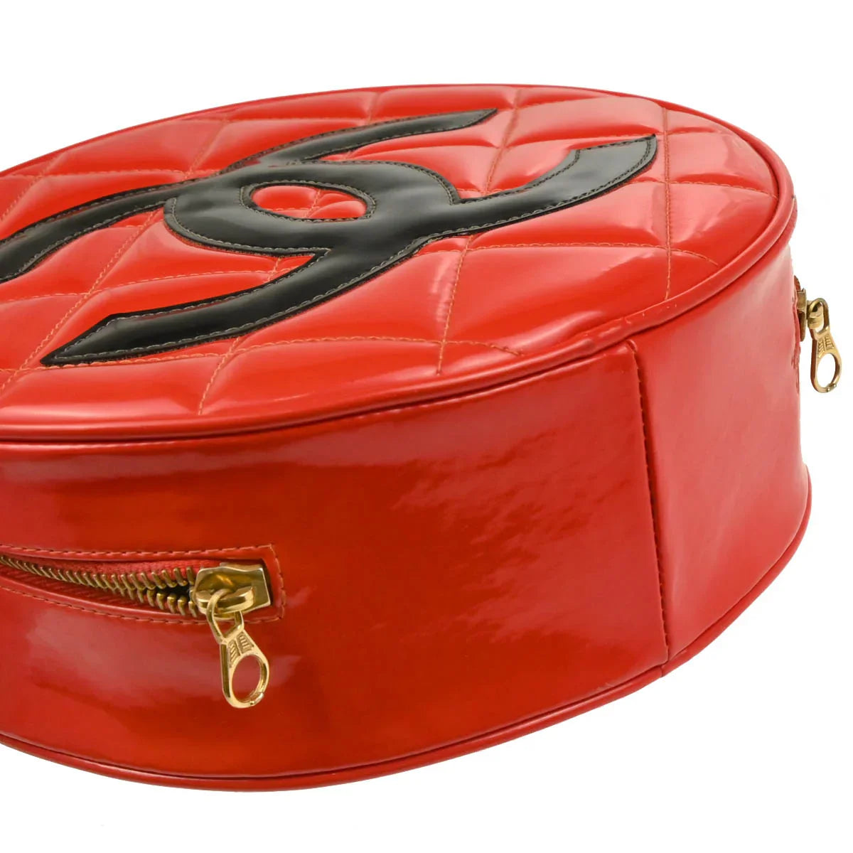 Chanel Red Patent Leather Round Vanity Handbag