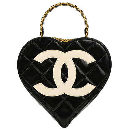 Chanel Black Patent Leather Heart Vanity Handbag