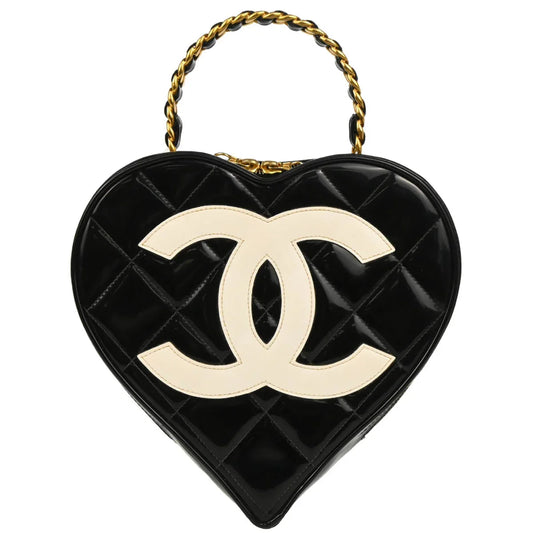 Chanel Black Patent Leather Heart Vanity Handbag