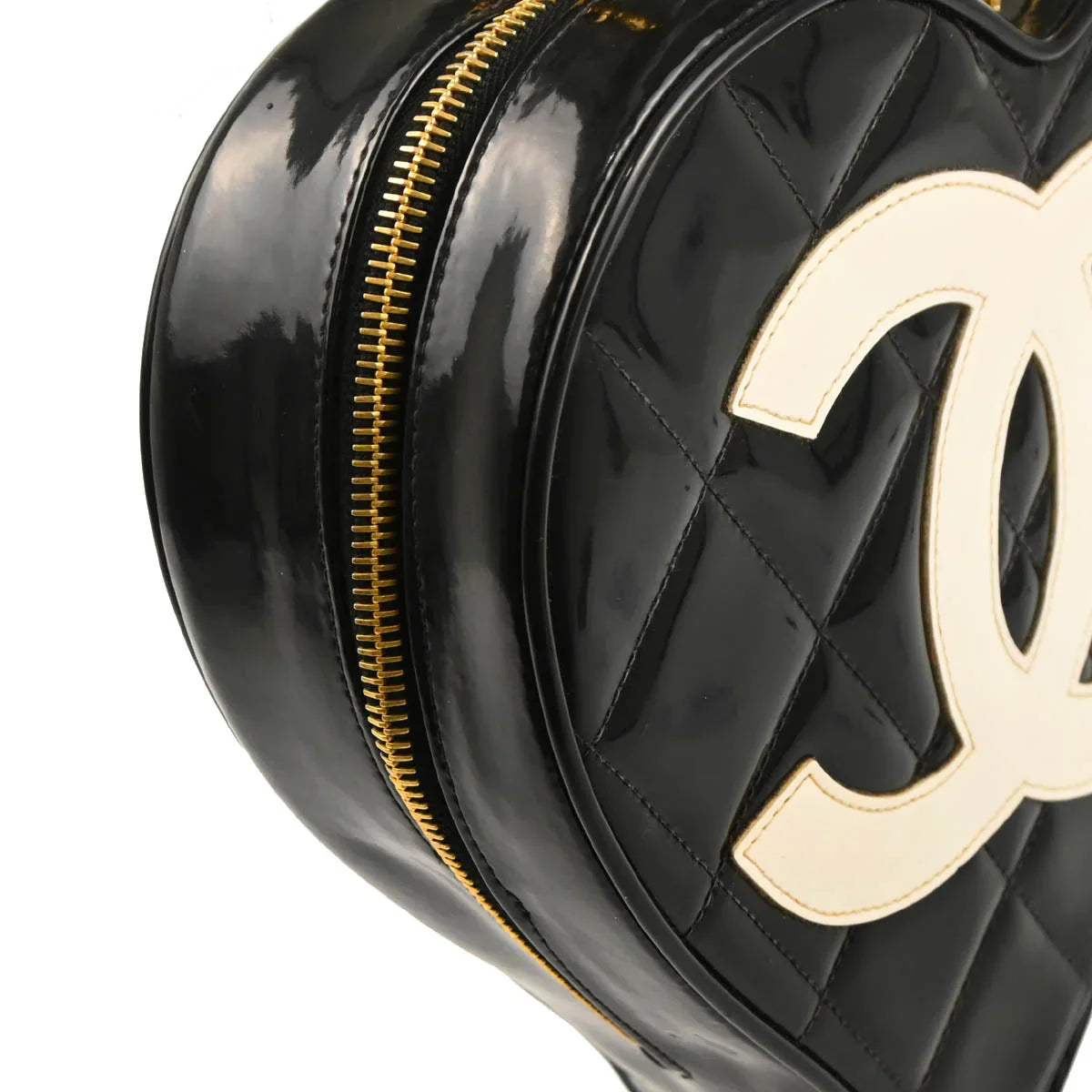 Chanel Black Patent Leather Heart Vanity Handbag