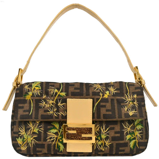Fendi 2000 Gold Zucca Embroidered Baguette Handbag