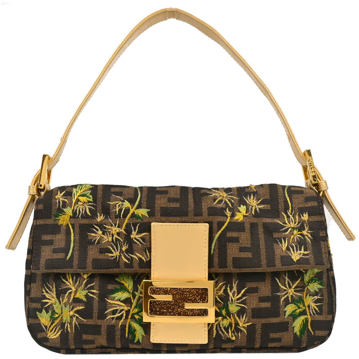 Fendi Gold Zucca Embroidered Baguette Handbag