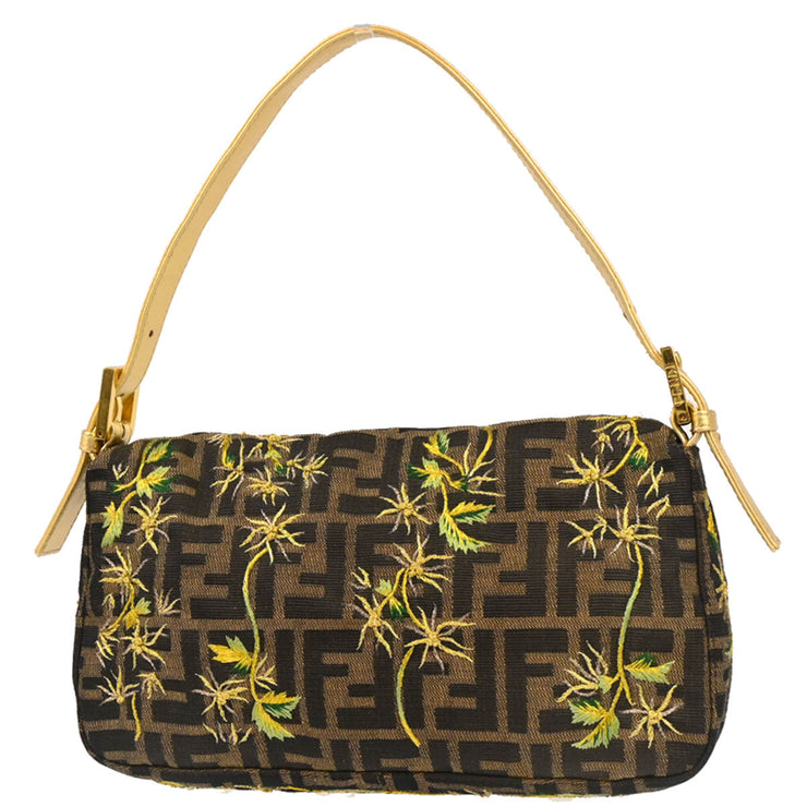 Fendi Gold Zucca Embroidered Baguette Handbag