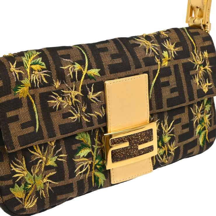 Fendi Gold Zucca Embroidered Baguette Handbag