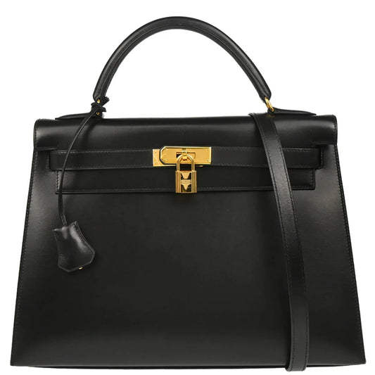 Hermes Black Box Calf Kelly 32 Sellier Handbag