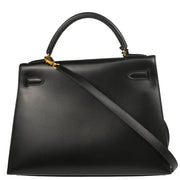 Hermes 1999 Black Box Calf Kelly 32 Sellier Handbag
