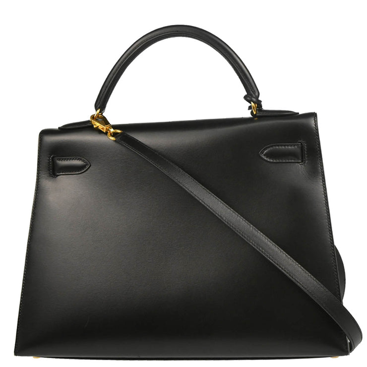 Hermes 1999 Black Box Calf Kelly 32 Sellier Handbag