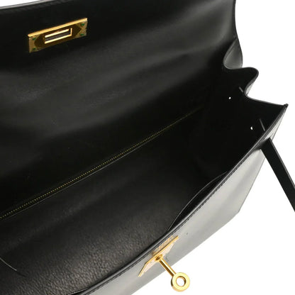 Hermes Black Box Calf Kelly 32 Sellier Handbag