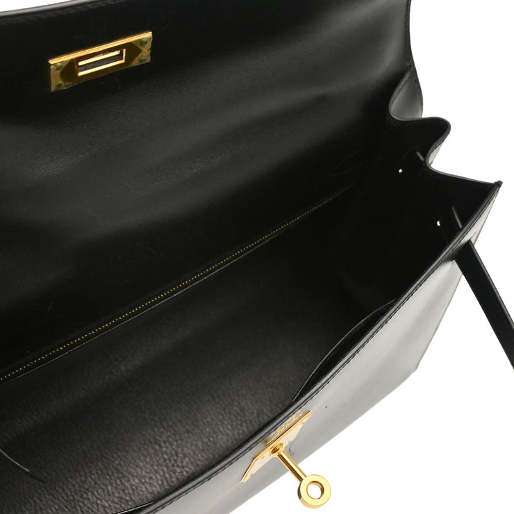 Hermes 1999 Black Box Calf Kelly 32 Sellier Handbag