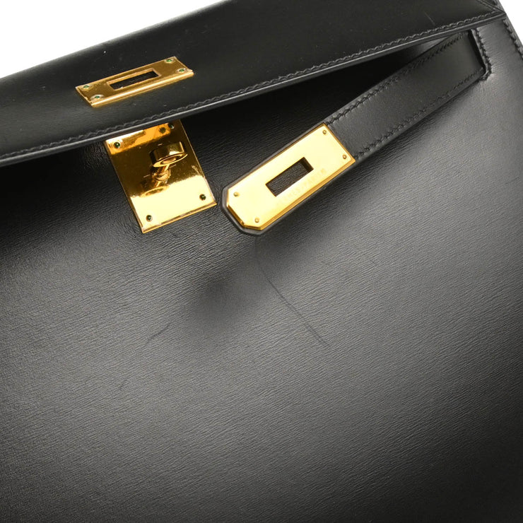 Hermes 1999 Black Box Calf Kelly 32 Sellier Handbag