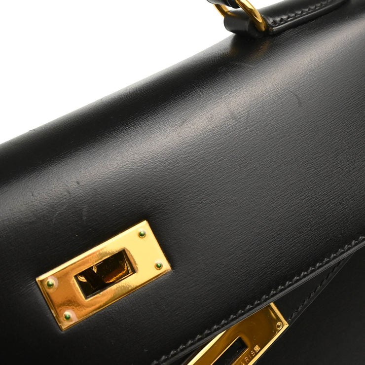 Hermes 1999 Black Box Calf Kelly 32 Sellier Handbag