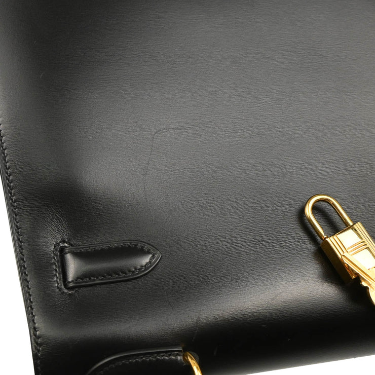 Hermes 1999 Black Box Calf Kelly 32 Sellier Handbag