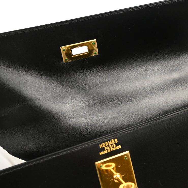 Hermes 1999 Black Box Calf Kelly 32 Sellier Handbag