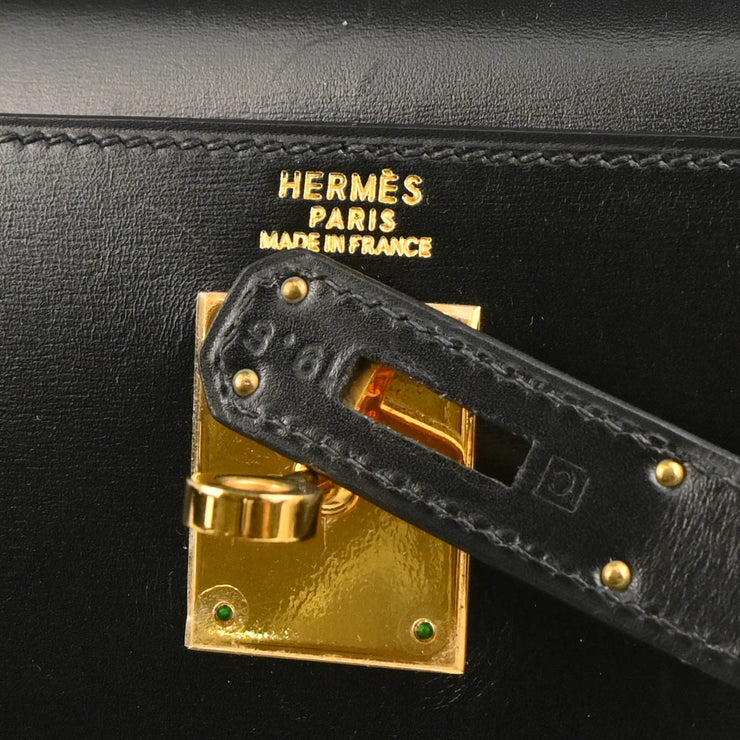 Hermes 1999 Black Box Calf Kelly 32 Sellier Handbag