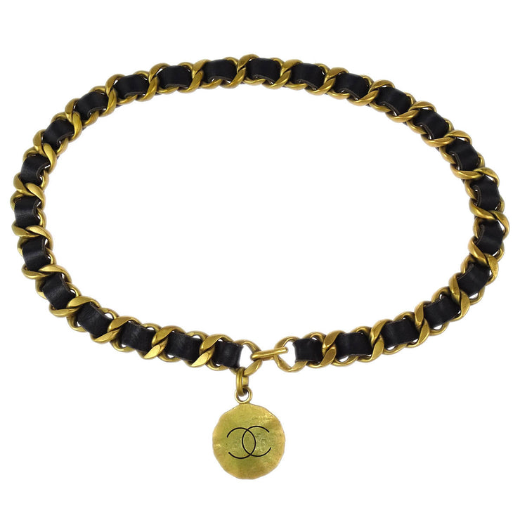 Chanel Gold Black Medallion Chain Belt 94A Small Good