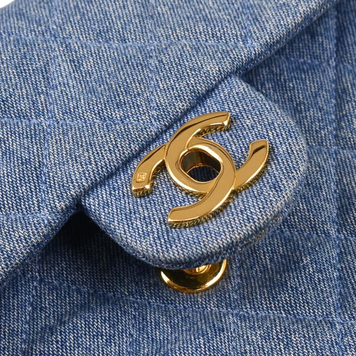 Chanel 1989-1991 Blue Denim Mini Classic Square Flap Shoulder Bag