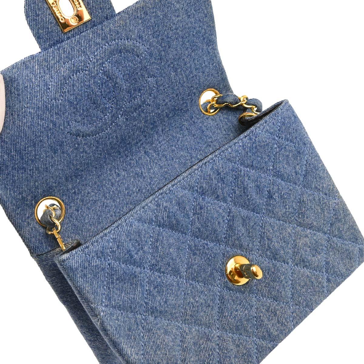 Chanel 1989-1991 Blue Denim Mini Classic Square Flap Shoulder Bag