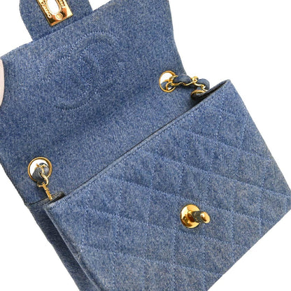 Chanel 1989-1991 Blue Denim Mini Classic Square Flap Shoulder Bag