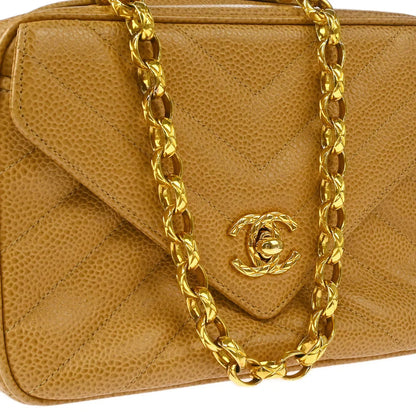 Chanel Beige Caviar Chevron Camera Bag Mini