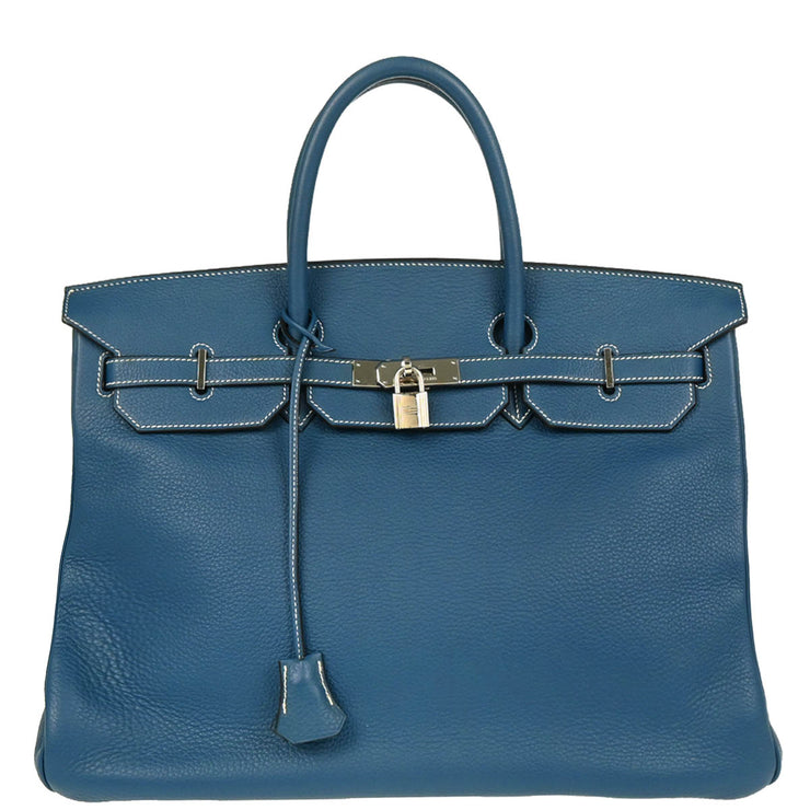 Hermes 2003 Blue Jean Taurillon Clemence Birkin 40 Handbag